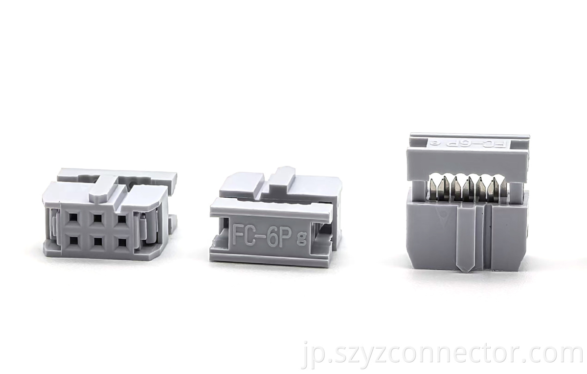 2.54mmピッチ IDCソケットコネクタ スリーピース ボス付き ブロンズハーフゴールド 6P 2.54mm Pitch IDC Socket Connector Three-Piece With Boss Bronze Half-Gold 6P